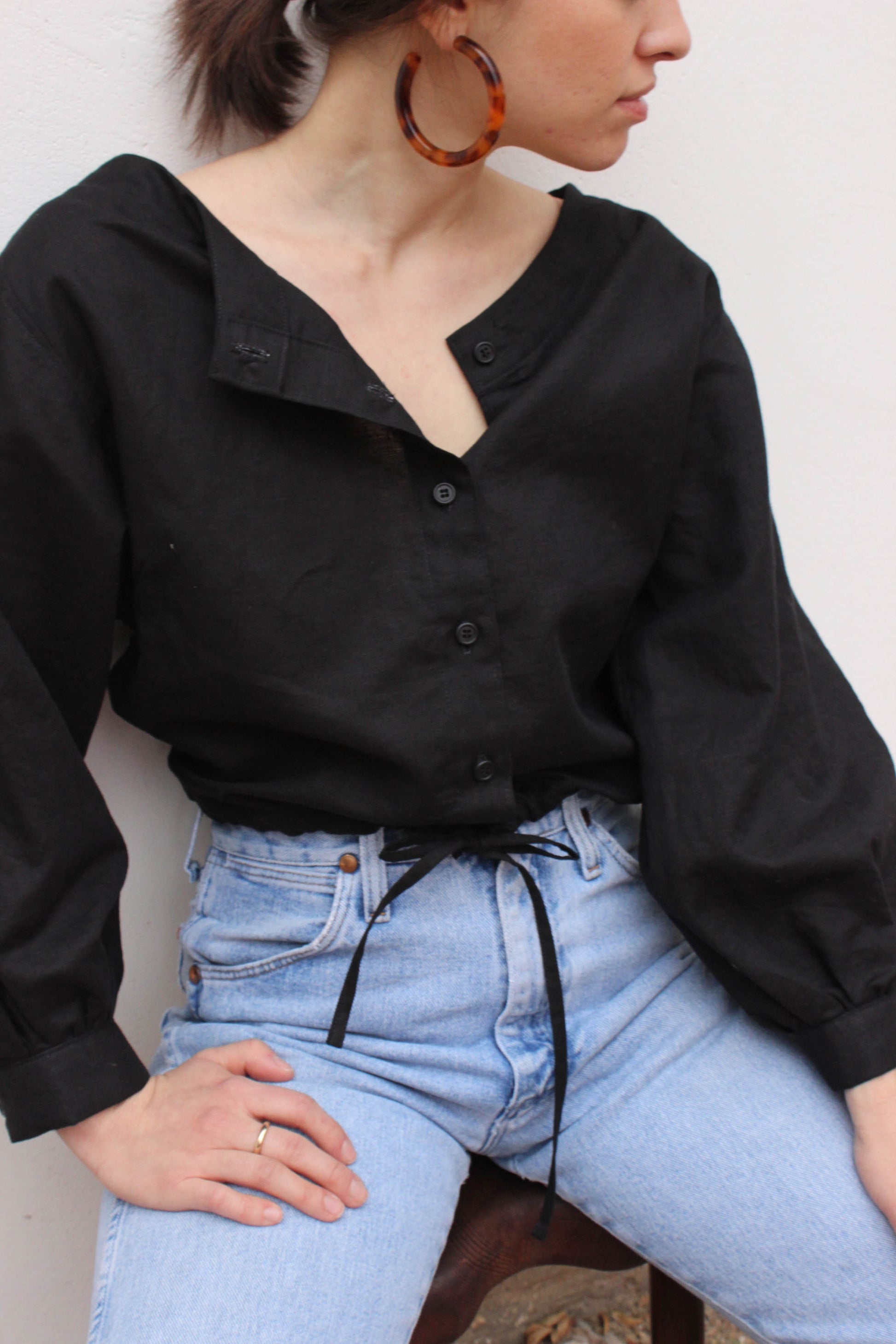 full sleeve drawstring blouse | black