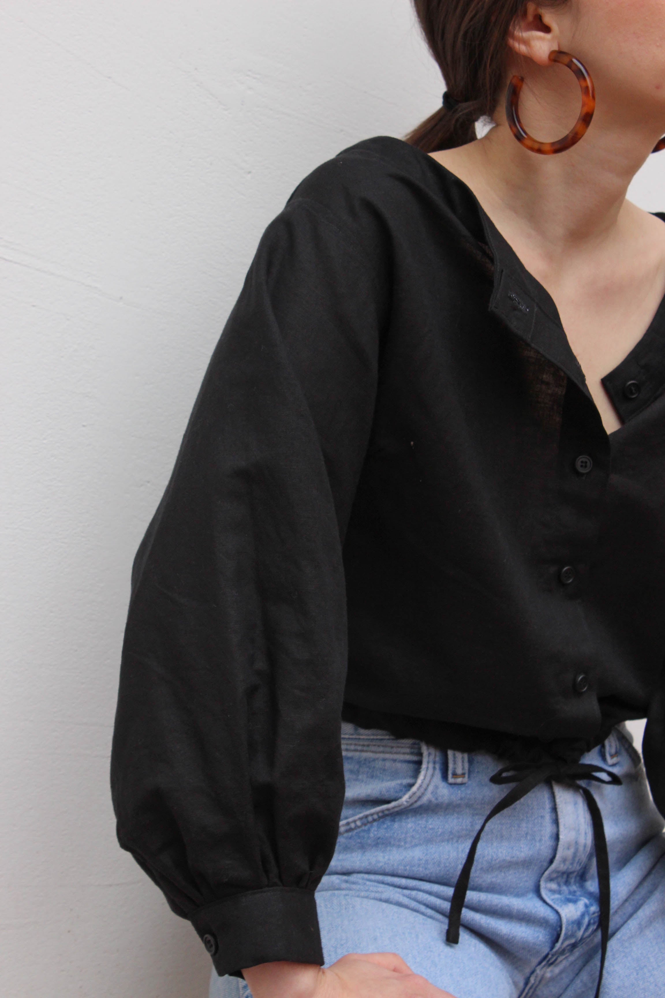 full sleeve drawstring blouse | black
