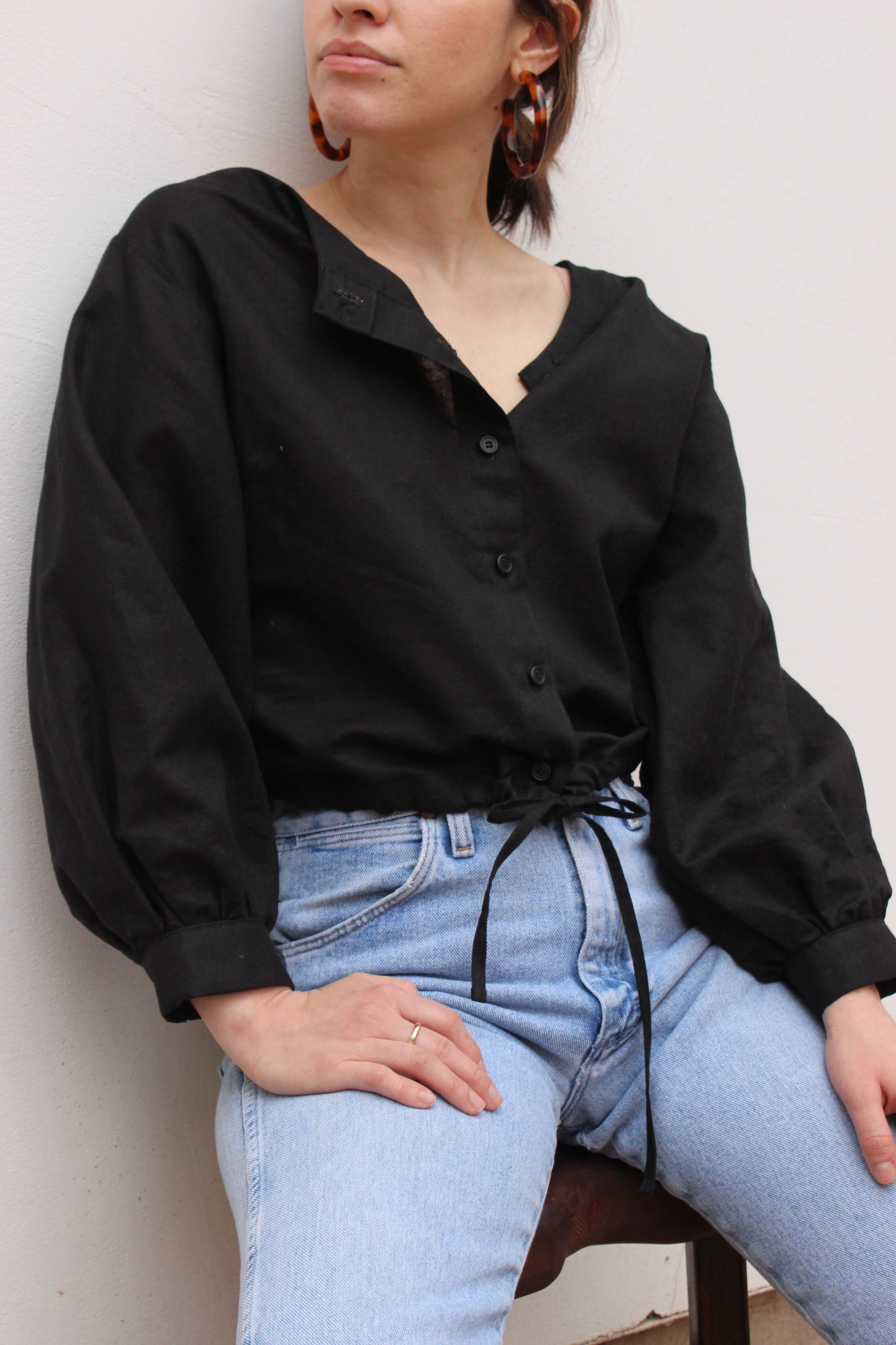 full sleeve drawstring blouse | black