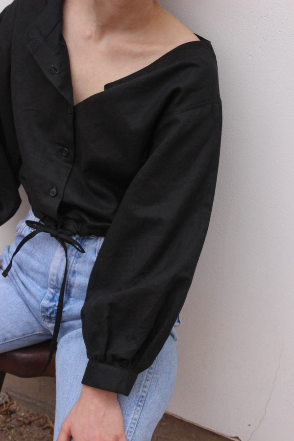 full sleeve drawstring blouse | black