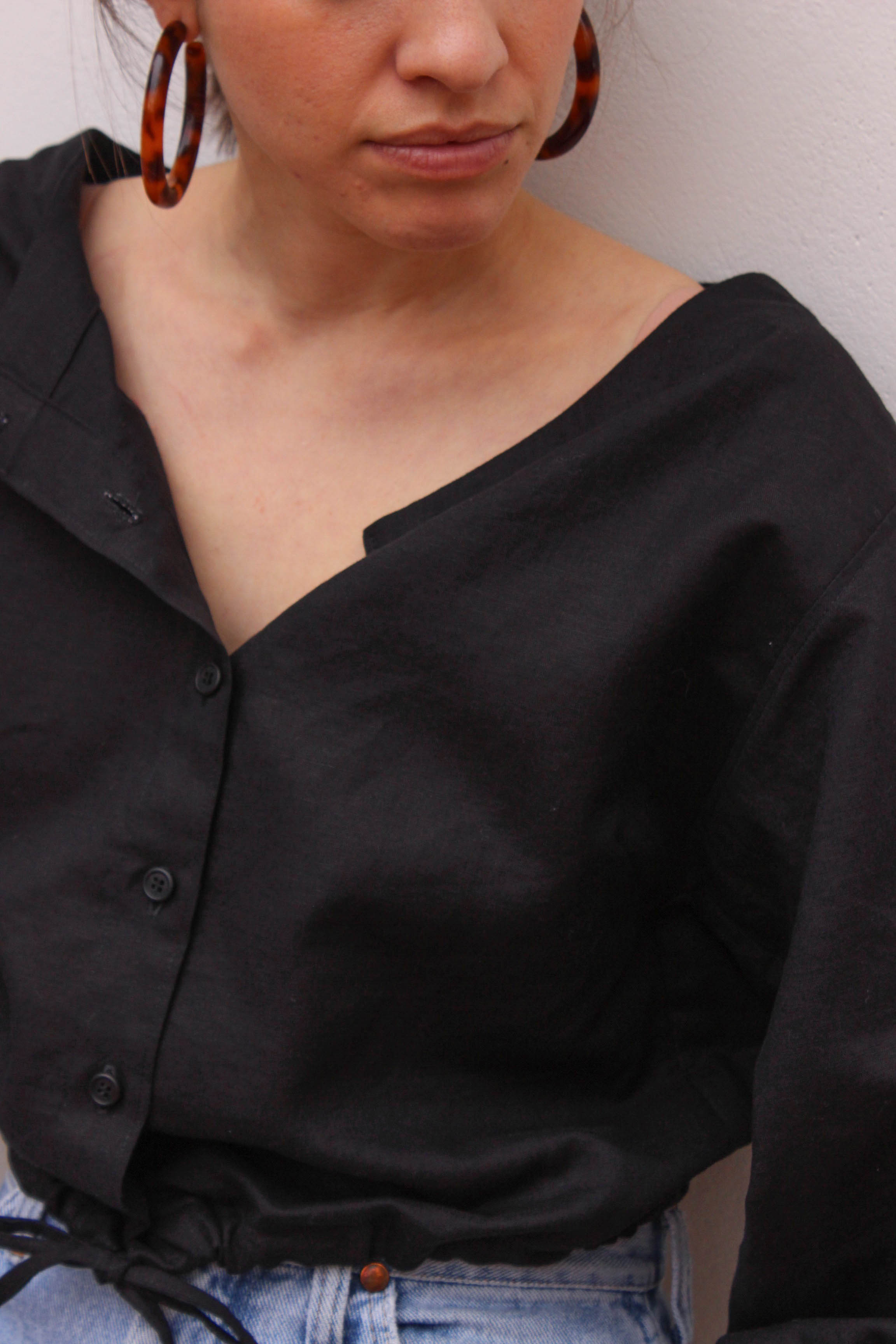 full sleeve drawstring blouse | black