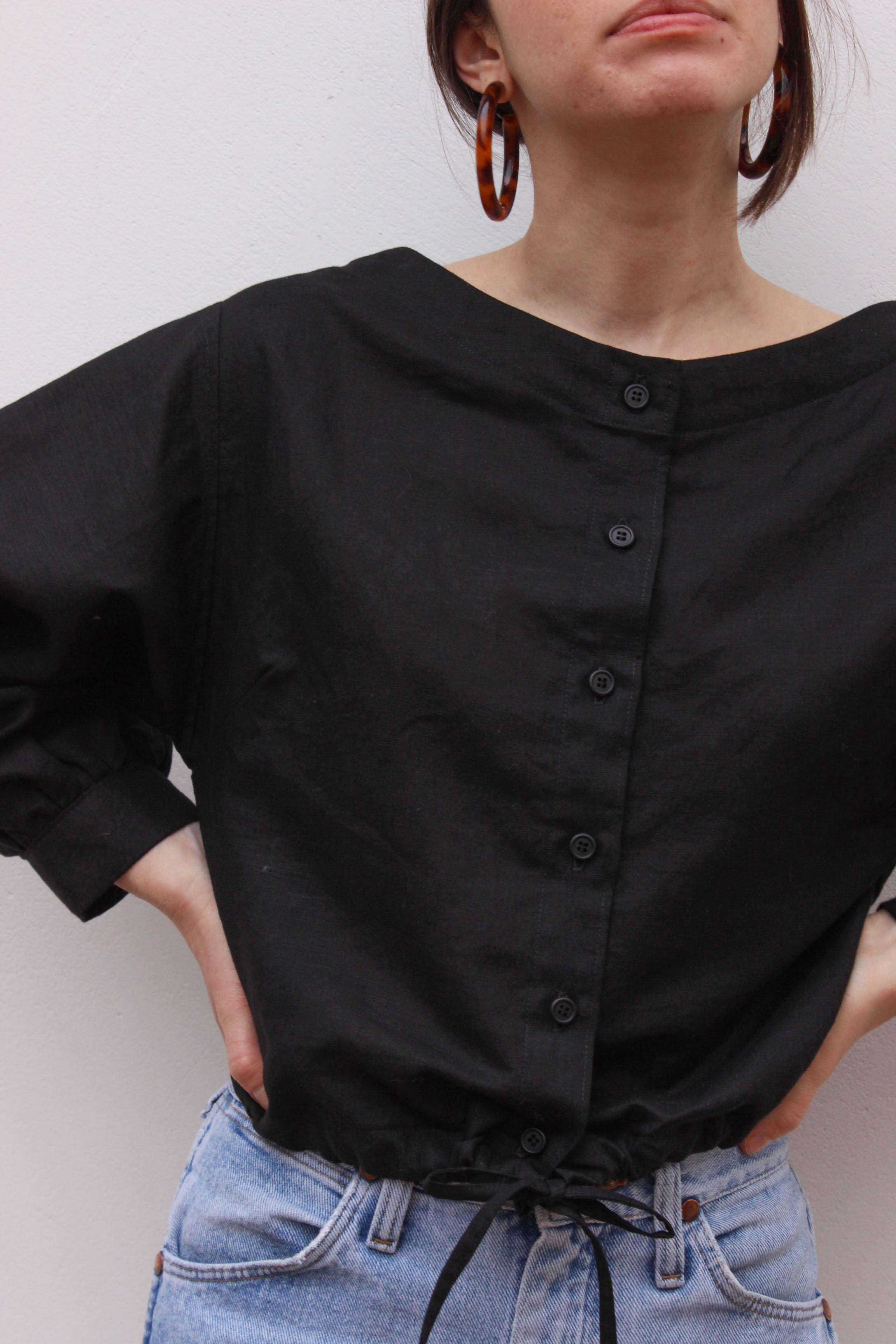full sleeve drawstring blouse | black