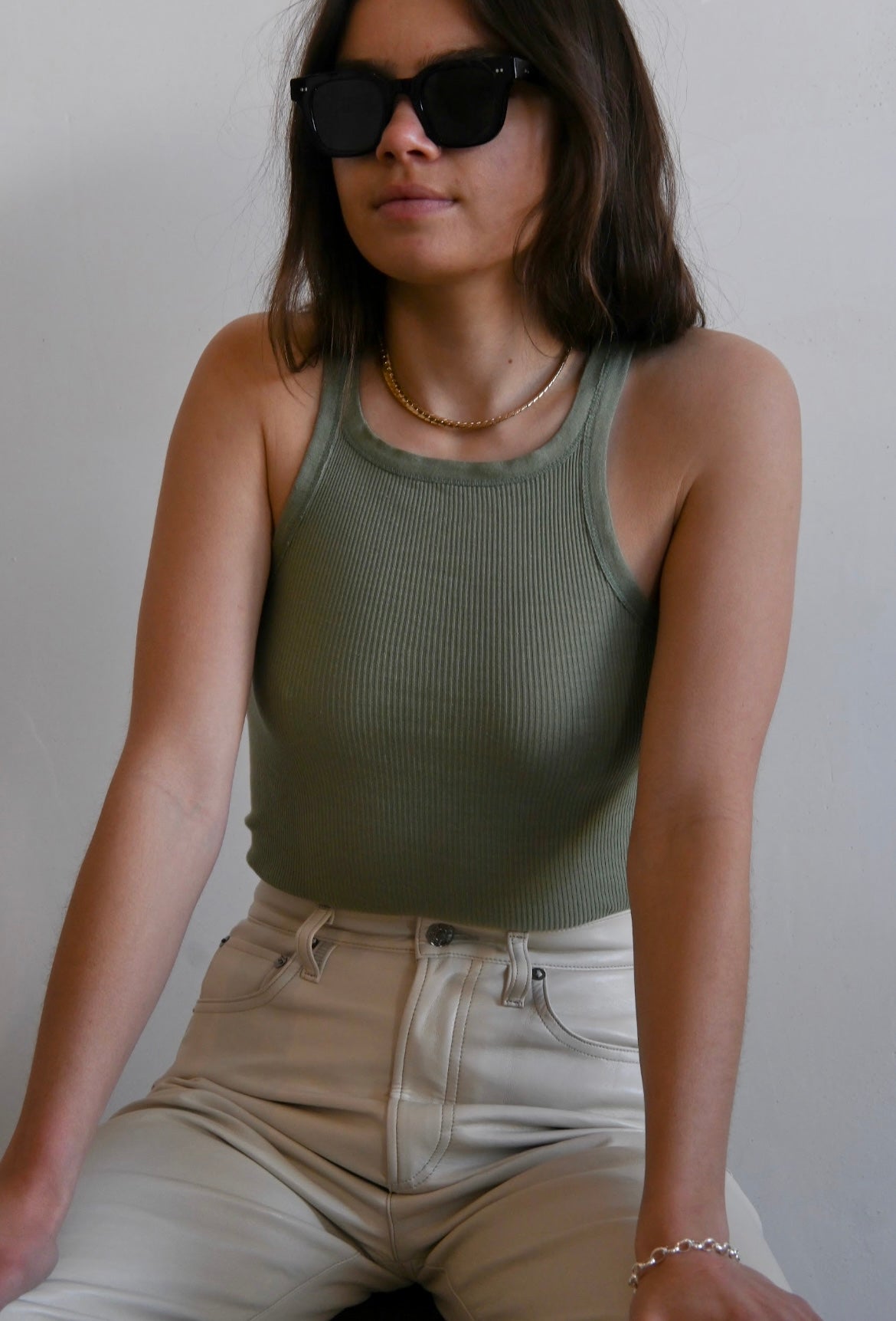 the verona tank | vintage olive green rib knit tank top